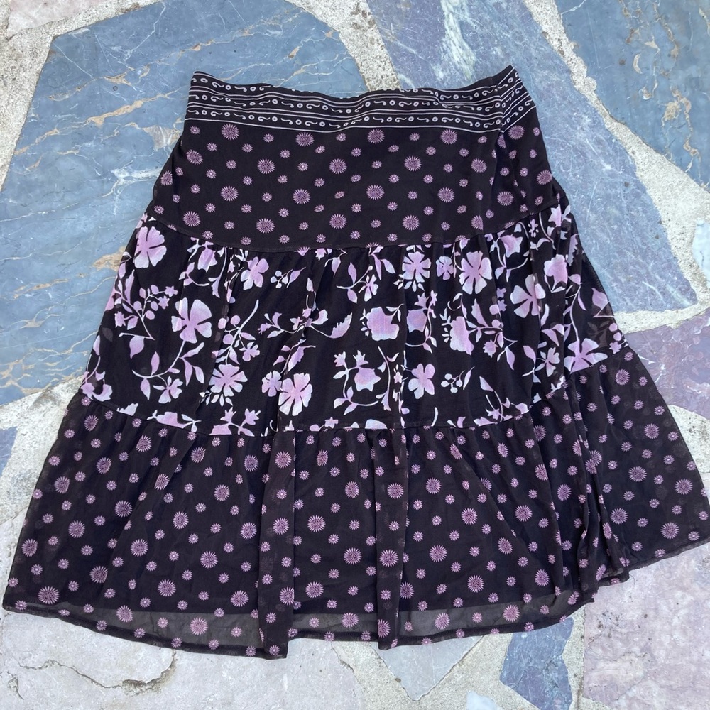 Brown/pink floral maxi skirt